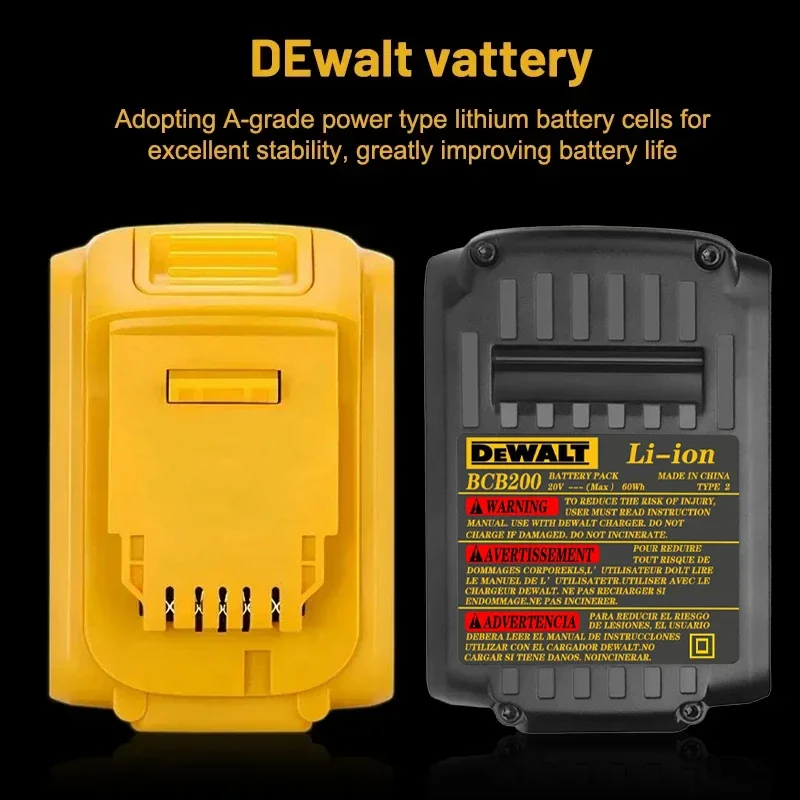 100% New 6000mA-2000mAh 20V for Dewalt Power Tool Battery DCB206 20V 5.0Ah Battery DCB206 20V Battery DCB205 DCB204-2 DCB200。