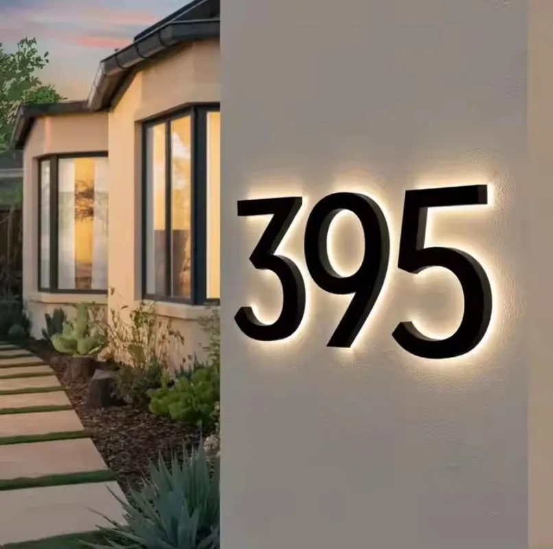 Custom Led House Number Outdoor Wall Mounted Illuminated Address Number Sign Metal Backlit Door Number Hotel Room Numbers Plaque