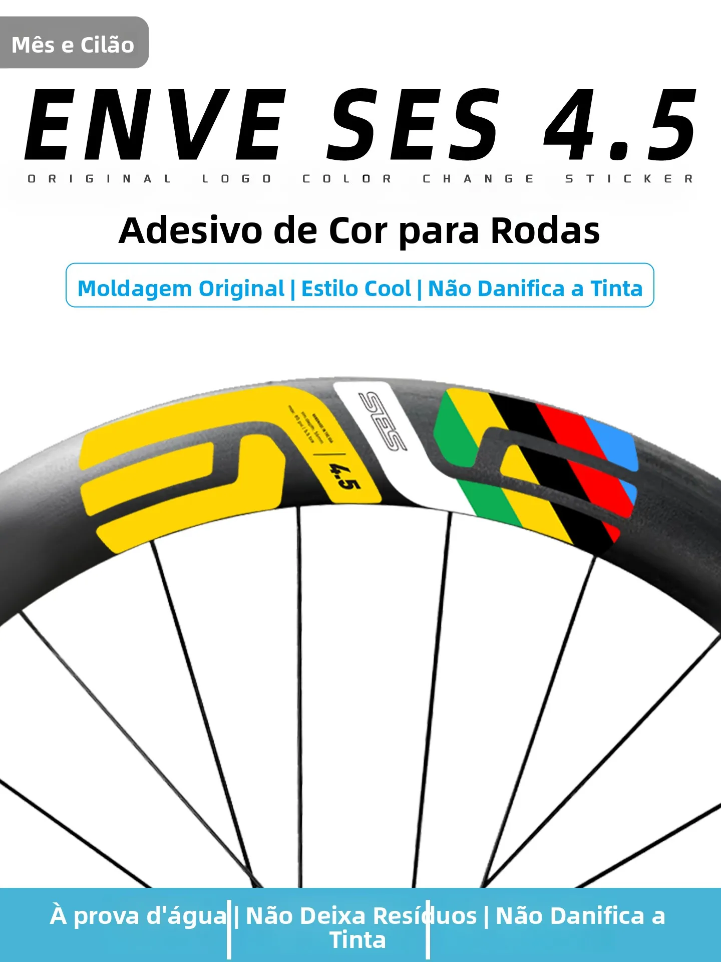 Adesivos de Aro de Roda de Carbono Arco-Íris  Yellow Jersey para Rodas de Bicicleta de Estrada ENVE SES 45 Pogačar - ...
