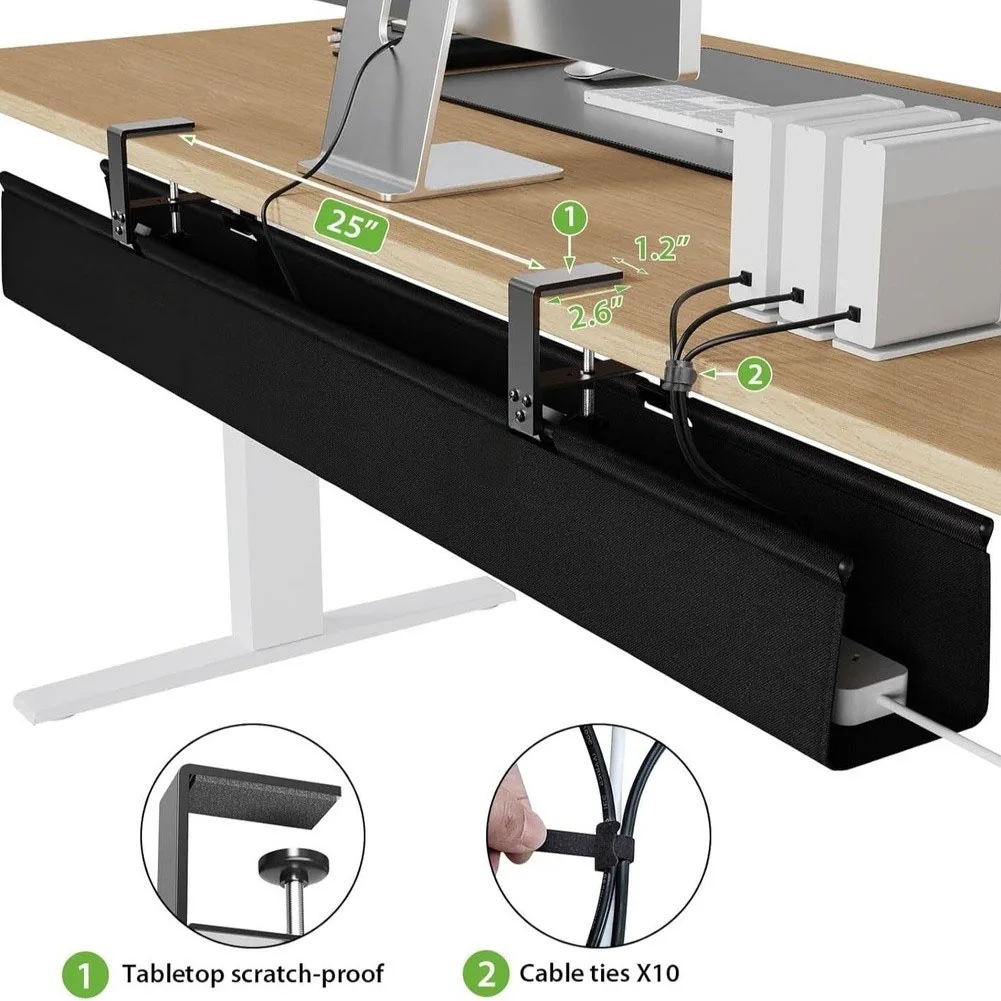 Under Desk Cable Tray for Home Office and Gaming Stations Featuring Drop Down Functionality and Dual Purpose Felt Design