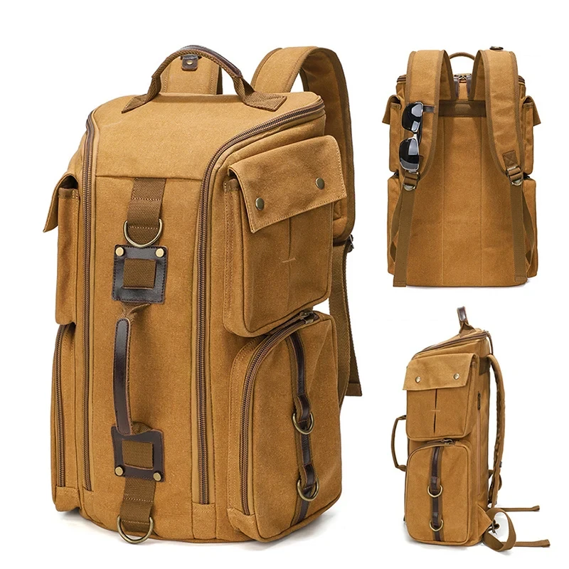 

Outdoor Hiking Backpack Large Capacity Canvas Retro Rucksack Waterproof Multi-functional Bag Sport Travel Portable Storage Pack