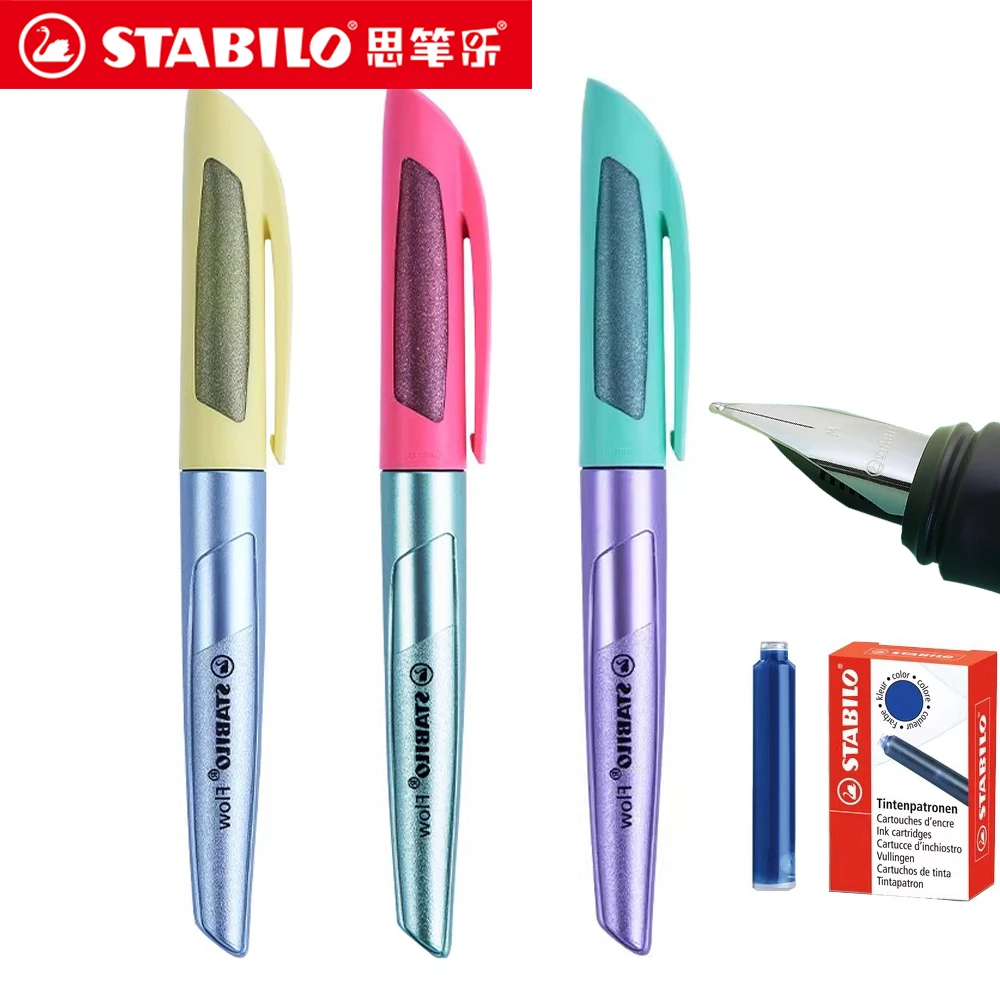 1pcs German Stabilo Fountain Pen Set Children's Writing Titanium Pen M Tip Replaceable Ink Bag Gift School Office Stationery
