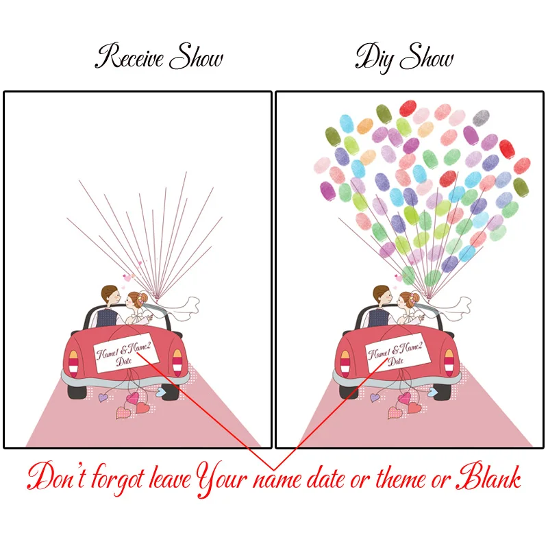 Personalized Couple Name Wedding Date Wedding Car Fingerprint DIY Signature Guestbook For Wedding & Engagement Decoration
