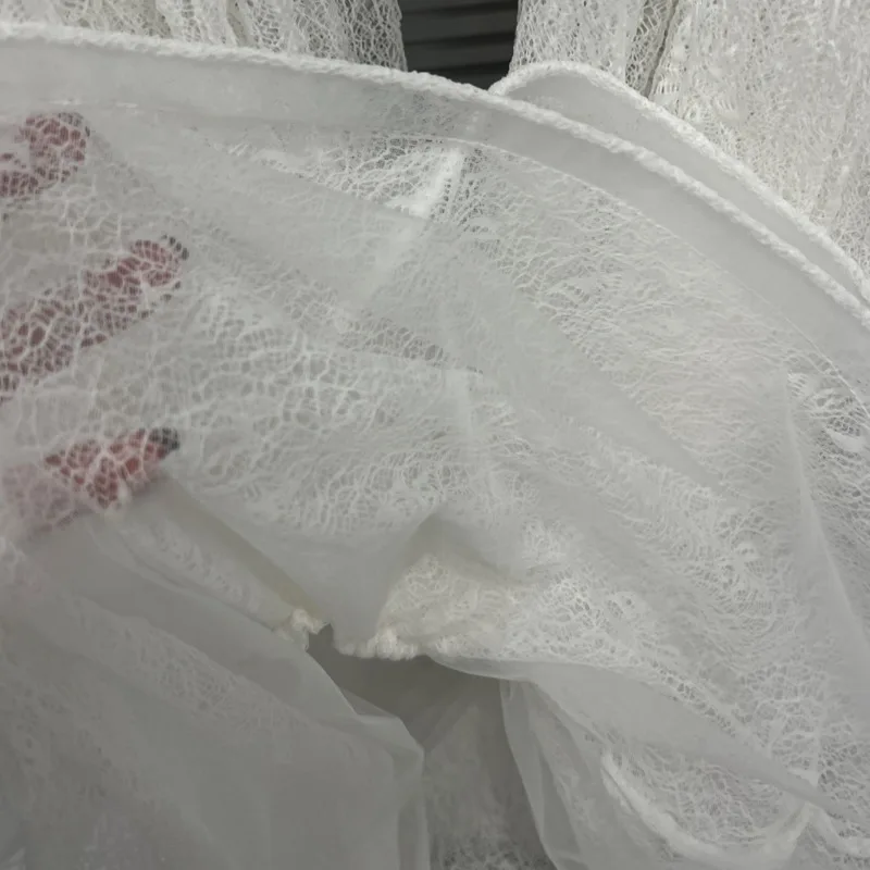 HKSH 2026 Spring Summer New Women's Short Dress O-neck Long Sleeve T-shirt Shorts Pleated Mesh Lace Elegant Sexy Dresses HK18092