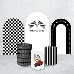 Racing Track Fast One 1 Year Old Baby Birthday Party Arch Backdrop Covers Elastic Fabric Baby Shower Background Decoration