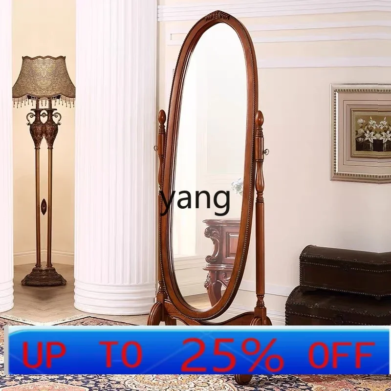 LTT American solid wood full-length mirror retro living room door bedroom home rotating floor mirror
