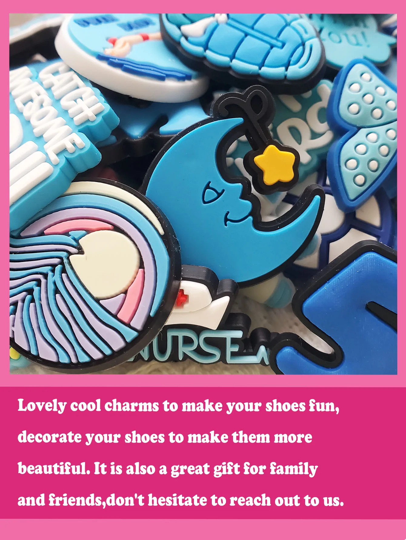 Shoe Charms For Slides Sandals,10-100Pcs Blue and White PVC Shoe Decorations Accessories For Christmas Birthday Gift Party Favor