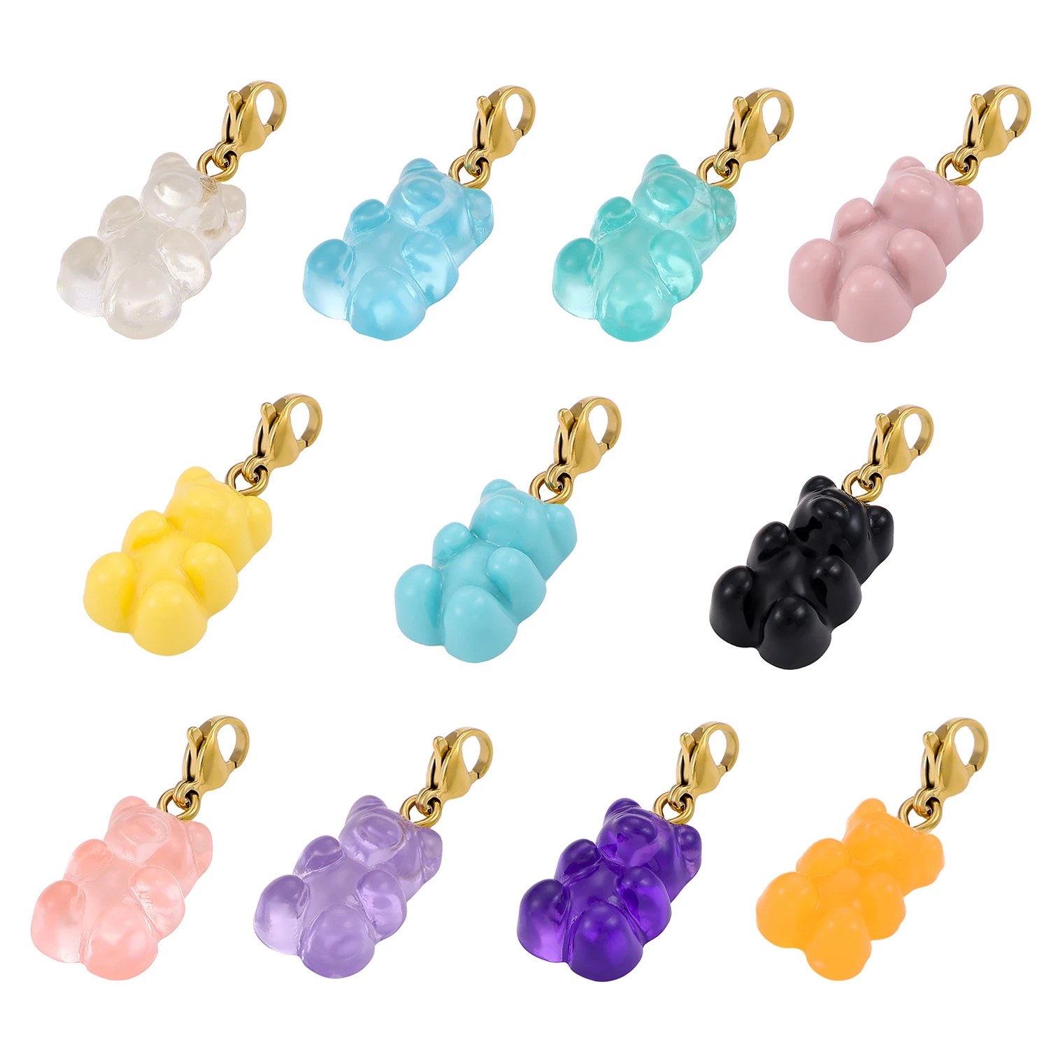 Colorful Gold Plated Manna Macaron Color Stainless Steel  Cute Teddy Bear Resin Acrylic Charms For Jewelry Keychain Making