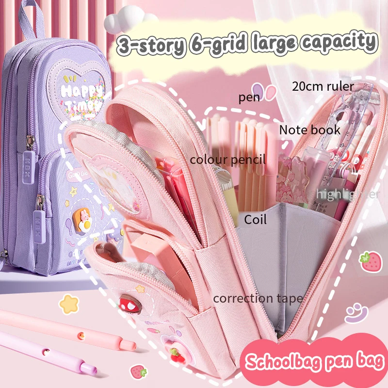 

Cute Pencil Cases Large Capacity Canvas Pencil Bag Simple Cute Stationery Storage Bag Student Stationery School Supplies