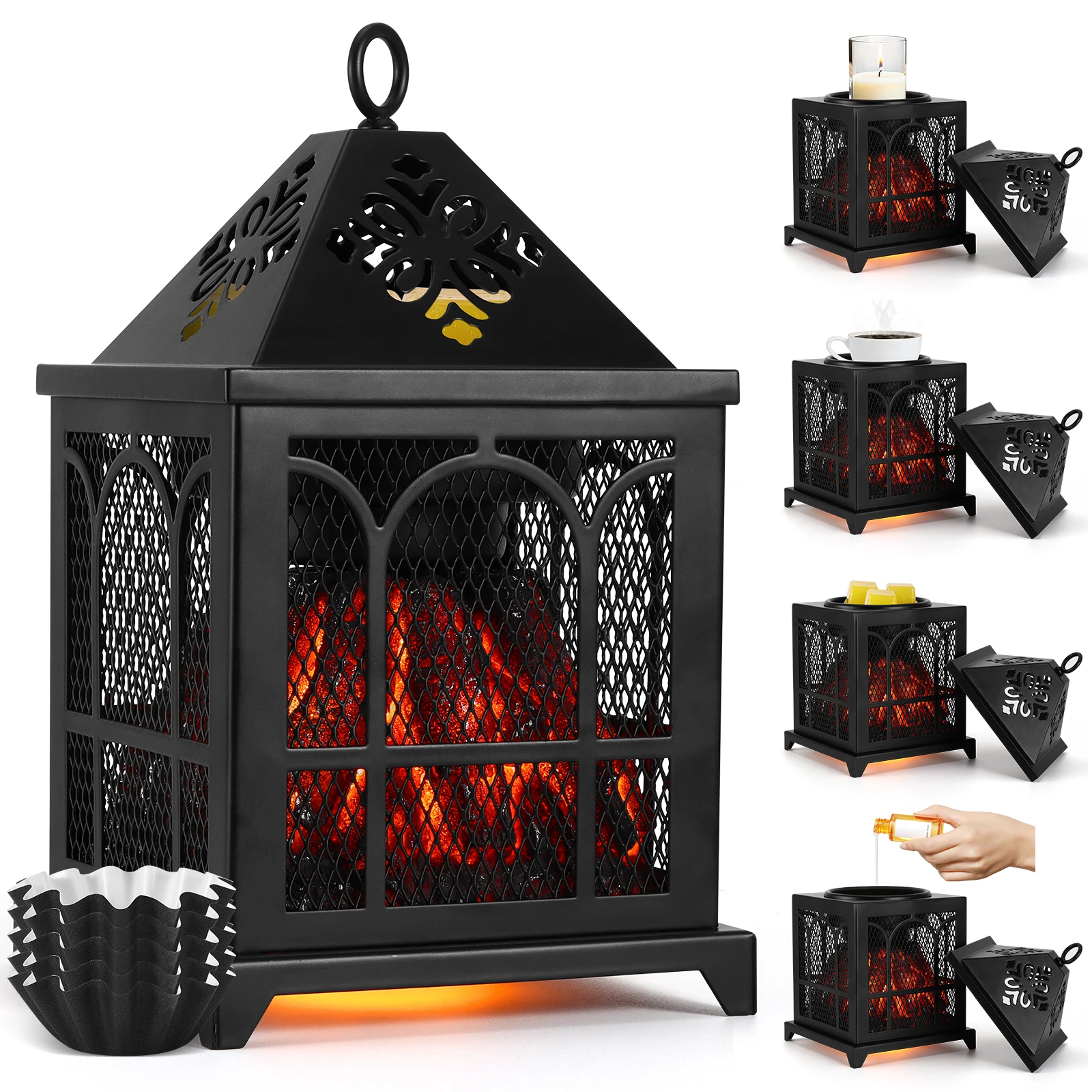 

Electric , 4-in-1 Oil Burner for Scented Wax, Candle & Fragrance Oil, Fireplace Oil Lamp for Wax with Timer, Bed Night Light