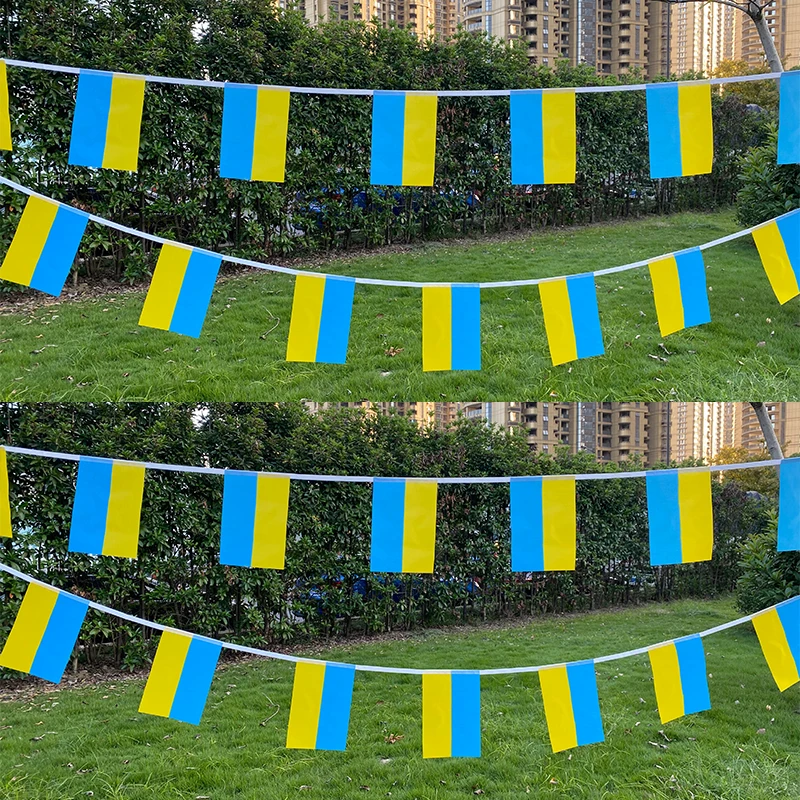Aerlxemrbrae 5.5M 20pcs/set14cmx21cm Ukraine String Flag Ukraine Hanging Mini Flag Window Flag