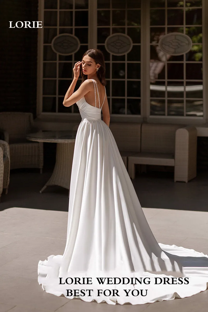 LORIE-vestidos de novia con tirantes finos, línea A, cuello en V, plisados, vestidos de novia con abertura lateral, vestidos de fiesta de boda personalizados 2023