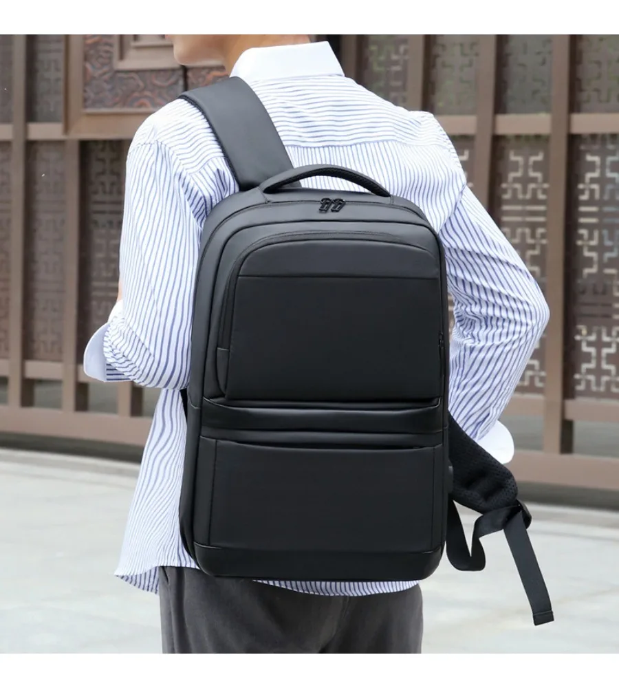 Classic gray and black laptop backpack anti-splash scratch-resistant multi-compartment schoolbag for office workers