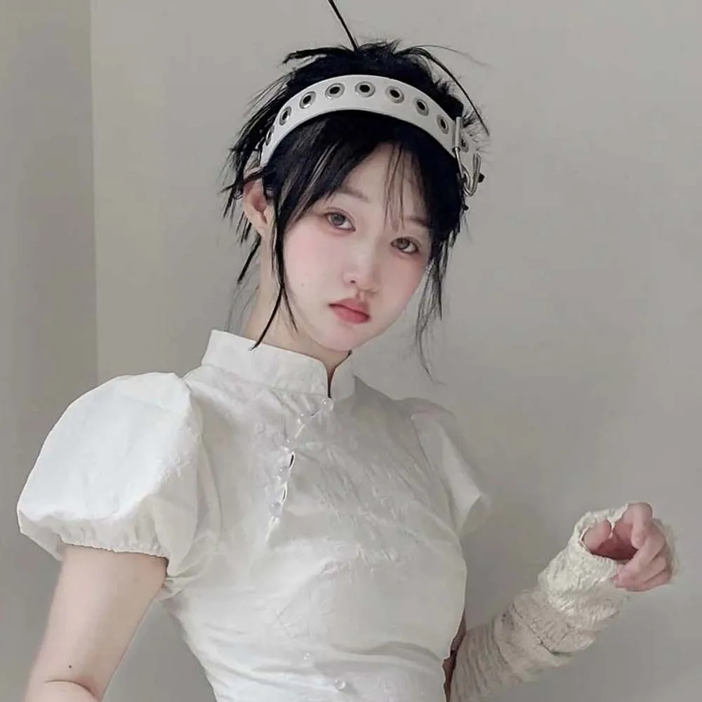 

Металлический ажурный обруч для волос в стиле стимпанк Y2K, повязка на голову с заклепками в стиле рок, широкая боковая повязка на голову с готической кожаной пряжкой, вечерние