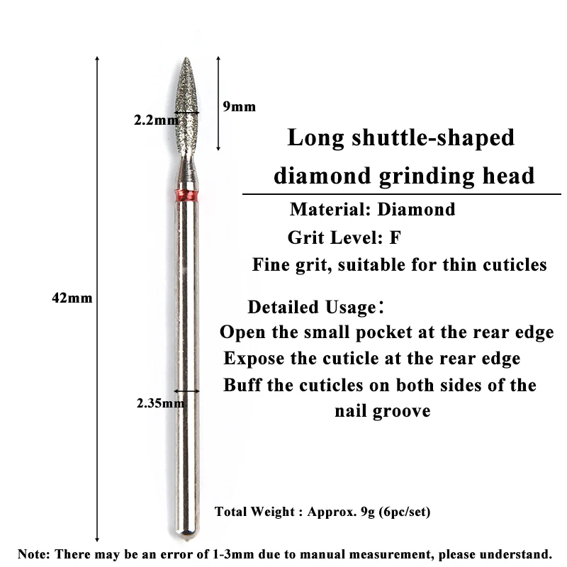 Brocas de diamante para uñas, fresa profesional para limpieza de piel muerta, salón de uso doméstico, accesorio de manicura y pedicura, 6 uds.