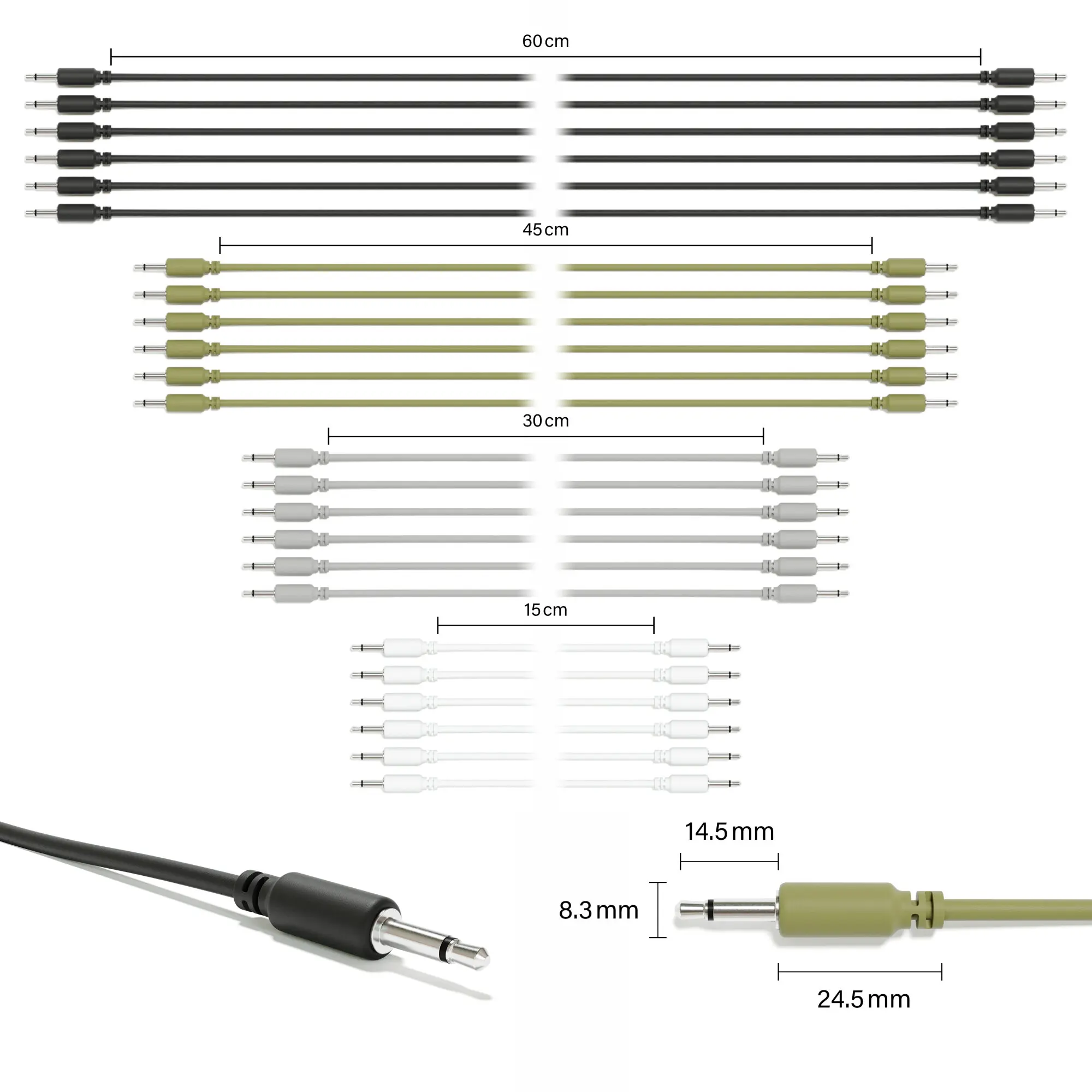ExcelValley - 24-팩 - 모노 모듈러 패치 케이블 TS 3.5mm 1/8 인치 Eurorack 신디사이저