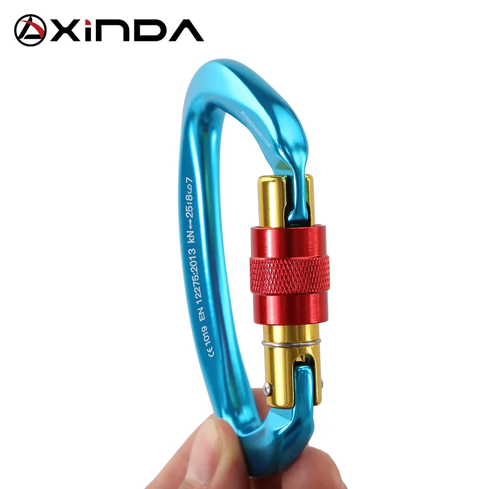 XINDA Professional Rock Climbing moschettone 25KN D-Shape Screw Gates Lock lega di alluminio Mountaineer Outdoor Equipment