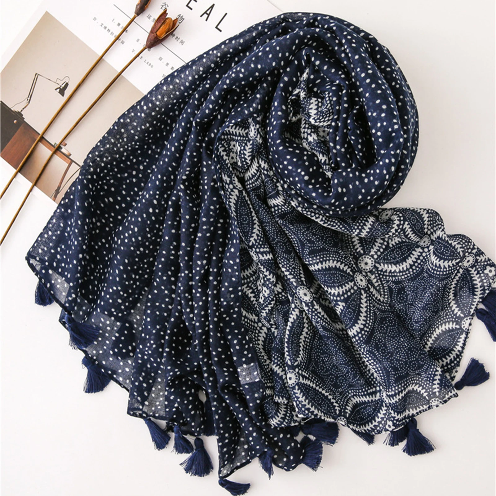 Women's Printed Cotton and Linen Scarf, Popular Sunscreen Shawl, Large Square Handkerchief, Fresh and Fashionable, 180*90cm, New