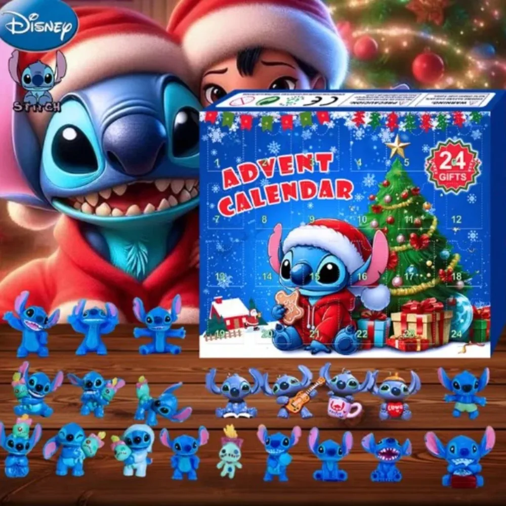 Boîte de calendrier de l'avent 2025, boîte aveugle Lilo Stitch, modèle de 24 jours, figurine Anime, compte à rebours, calendrier, ornement, cadeaux de noël