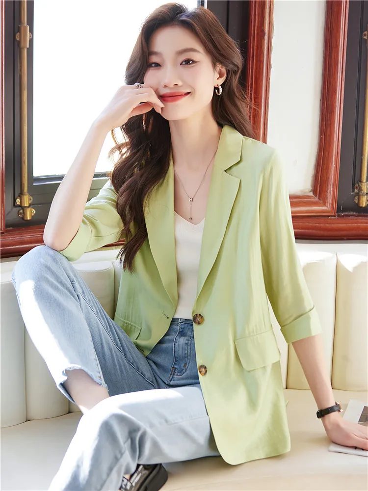 Giacche Cardigan sottili da donna capispalla larghi femminili top con protezione solare leggera Blazer solido verde giallo primavera estate nuova