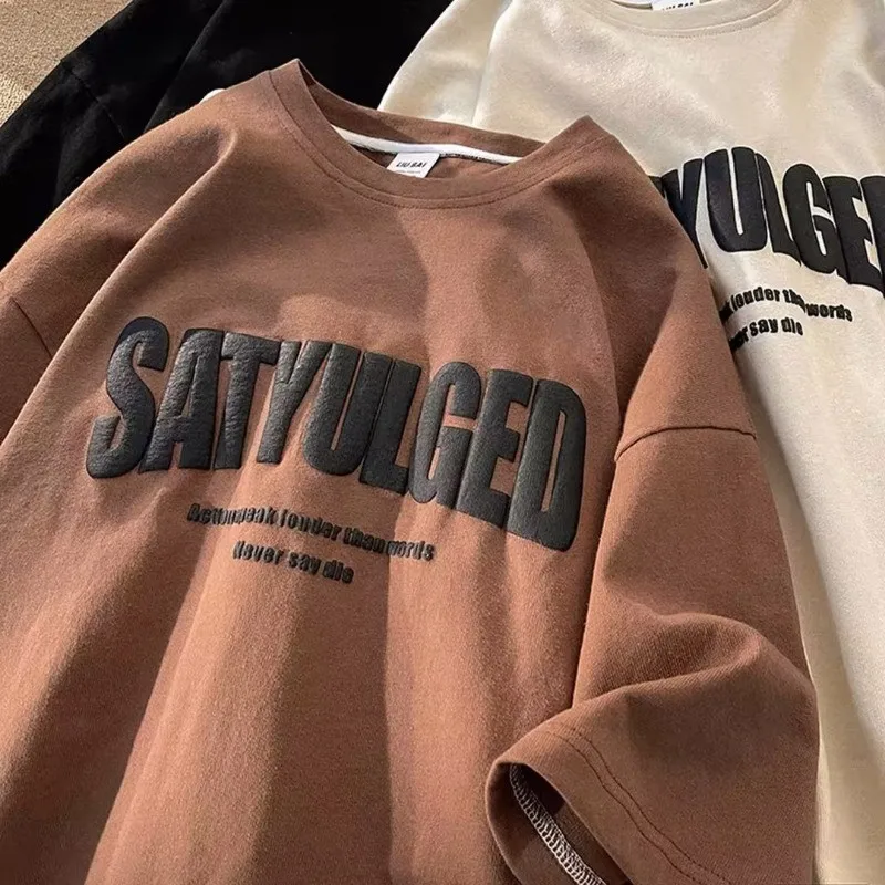 【M-8XL wearable130KG】Men's T-Shirts Cotton Pullover Oversize Short Sleeve Plus Size Hong Kong style Letter SAT Print T-shirts