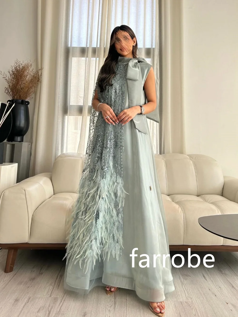 Customized Sparkle Organza Pleat Bow A-line O-Neck Midi Dresses Bespoke Occasion Dresses Classic Exquisite Modern Style Pastrol