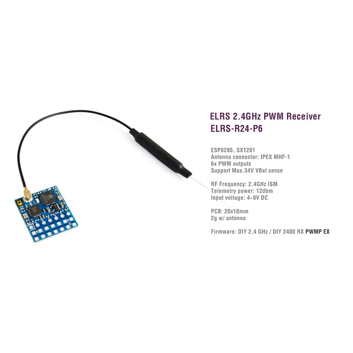 AD41-Для MATEK ELRS-R24-P6 ELRS 2,4 ГГц приемник с поддержкой антенного разъема 2-8S VBat Датчик напряжения для RC FPV