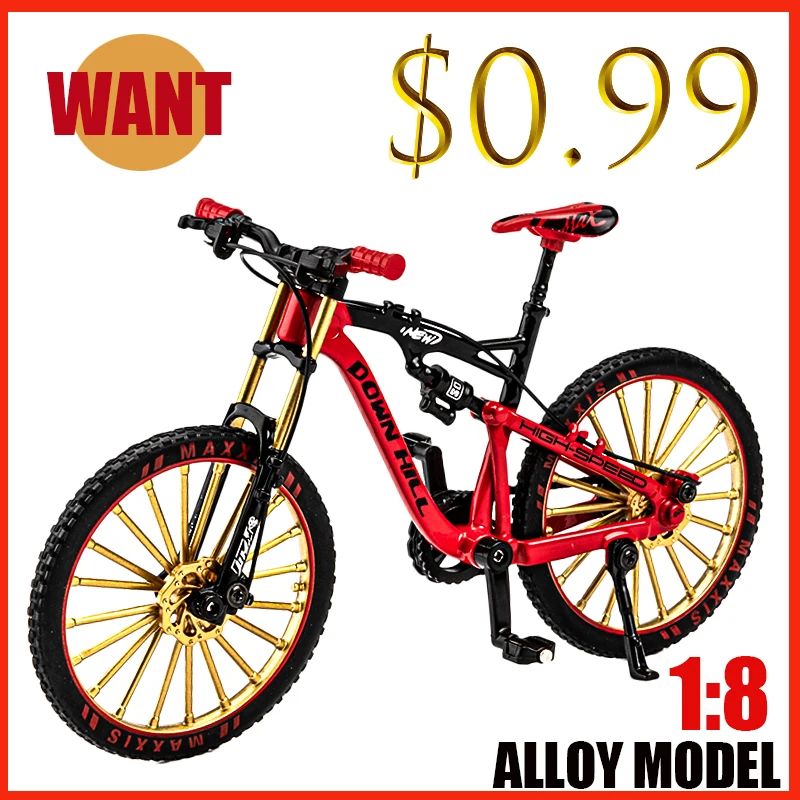 Mini 1:8 Skala Alloy Model Bike Off Road Racing Mountain Bicycle Diecast Metal Simulation Adult Collection Kid Toy Gift Ornament