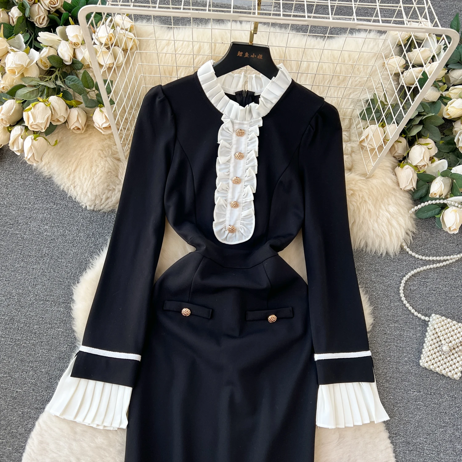 Sexy lool sleeve Elegant PATCHWORK Chic Dress Birthday Party Fashion Women Clothing Ball Gown sweet dresses