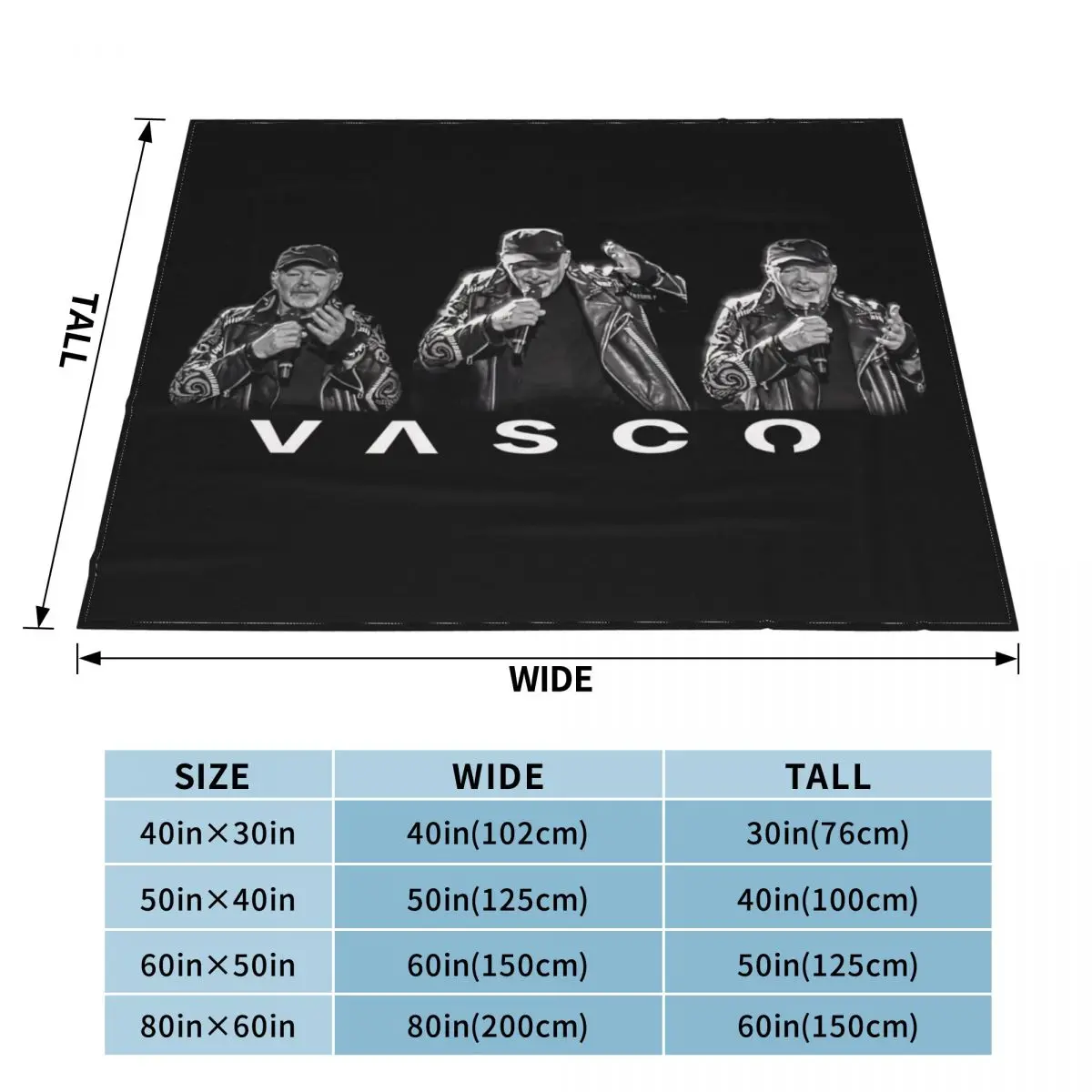 Vascorossi Vasco Rossi Black Dark Top Regalotop Concerto Blasco An Ultra-Soft Micro Fleece Blanket