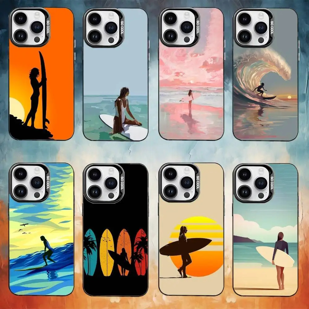 

Surfboard Surfing Phone Case For iPhone17,16,15,14,13,12,11 Plus,Pro Max Black Candy Matte Shockproof Cover