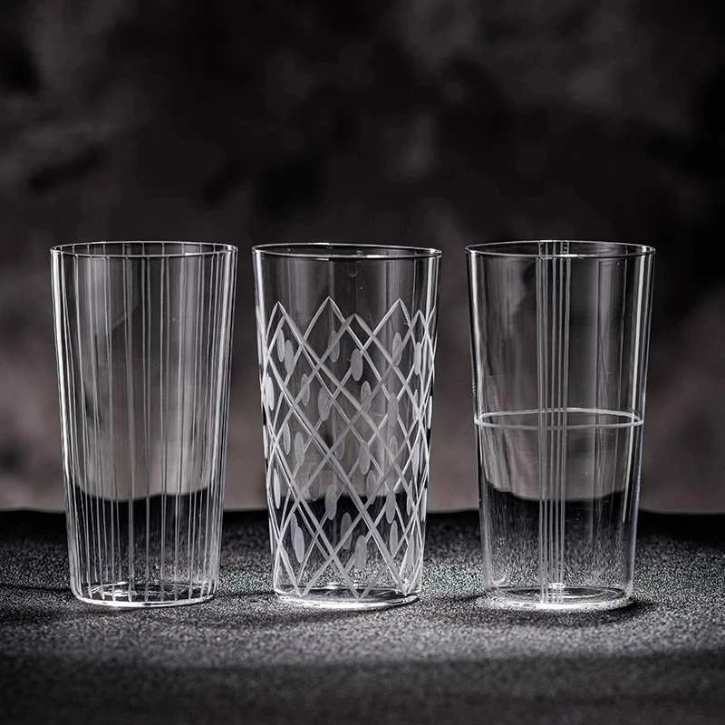 Japanese Style Engraved Cocktail Glasses Cup Simple Engraved Glass Colin Cups Long Drink Cup Highball Cup Home Bar Accessories