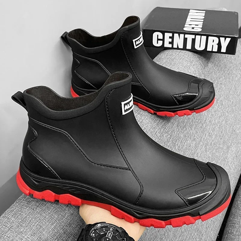 Men's Trendy Lightweight Waterproof Men's Short Rain Boots Urban Water Boots Non-slip Wear-resistant Wading Boots Rubber Shoes
