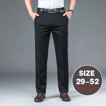 Fashion Men's Plus Size Fit Business Casual Pants Big Tall Classic Dress Pants Elasticity Casual Straight Leg Daily Trousers