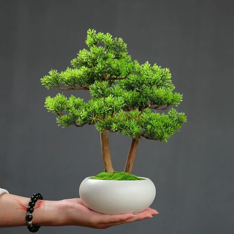 1PCS Simulated welcoming pine bonsai ornaments, pine bonsai desktop plant decorations, biomimetic small green plants