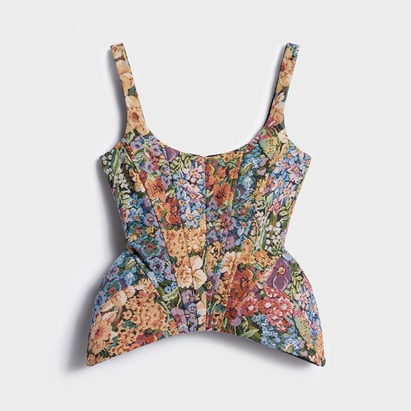 2026 Sommer Herbst Schickes Blumenmuster Slim Top Damen Ärmellos Schulterfrei Rückenfreies Reißverschluss-Top Damenweste Neu – Detail 1