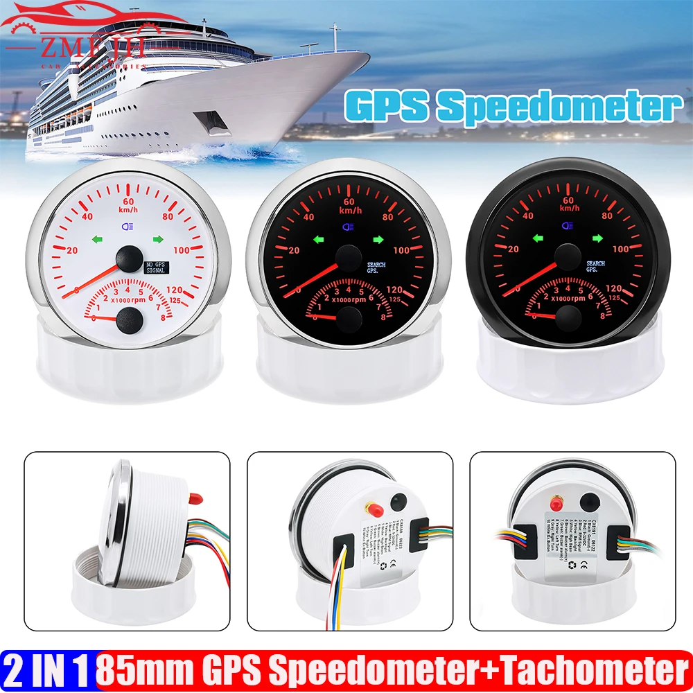 Red Backlight 2-in-1 85mm Gauge GPS Speedometer And Tachometer 125KMH/8000RPM with Turn Light for Auto Car Marine 12V/24V Custom