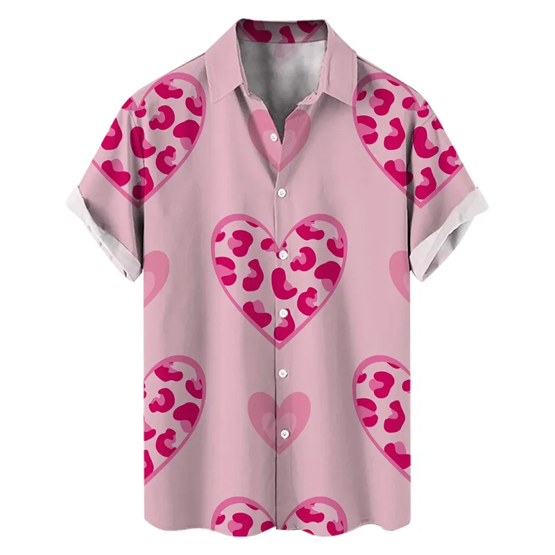 Love Heart 3d Printed Hawaiian Shirt Men's Summer Button Down Short-sleeved Casual Beach Vacation Lapel Collar Aloha Shirt