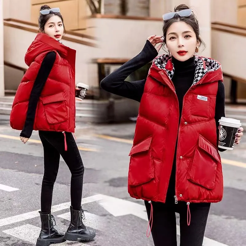 2024 New Women Jackets Vest Coat Autumn Winter Sleeveless Hooded Padded Warm Parkas Waistcoat Jacket Female Casual Outerwear