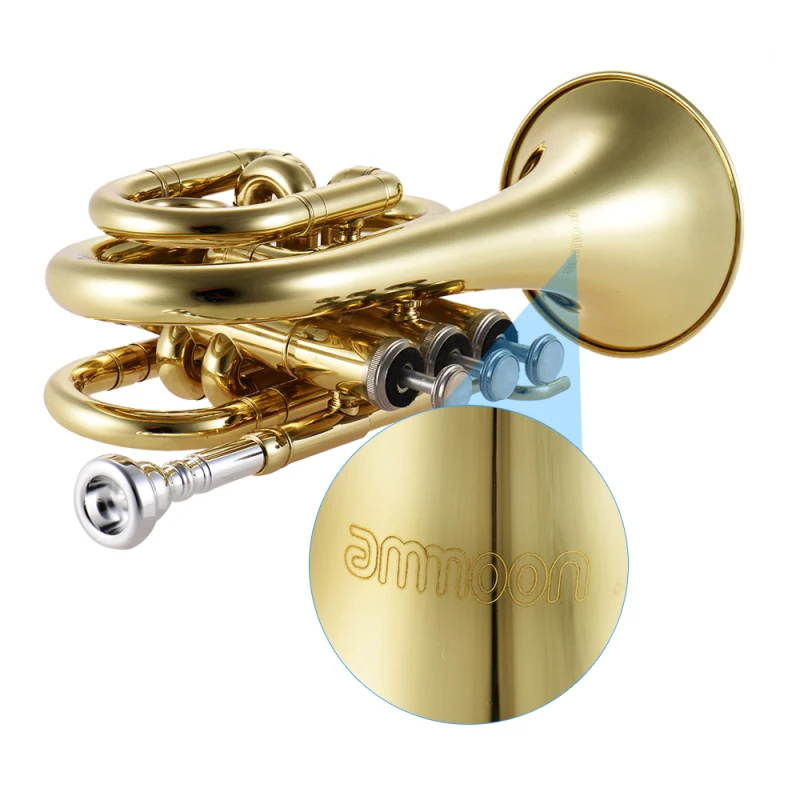 Mini Pocket Trumpet Bb Flat Brass Wind Instrument with Mouthpiece Gloves Cleaning Cloth Carrying Case