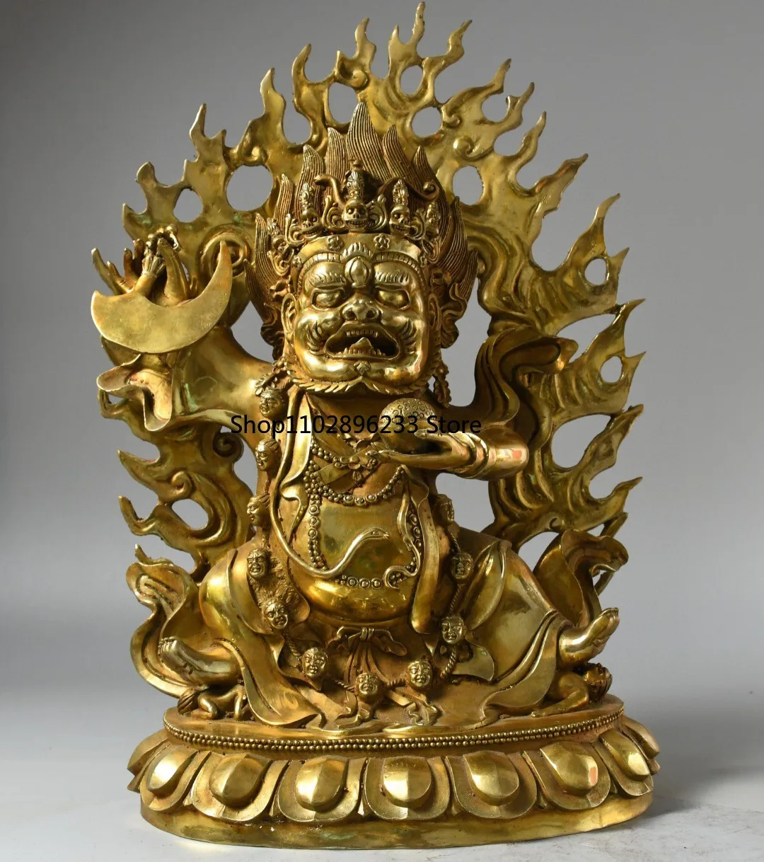 Tibetan Brass Gilt Big Black Sky King Kong Hand God of Wealth Buddhist Hall Household Goods Incense Case Large Ornament 47cm