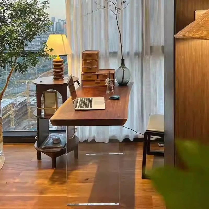 

Black walnut large board tea table ash wood balcony tea table living room suspended desk work tea antique style