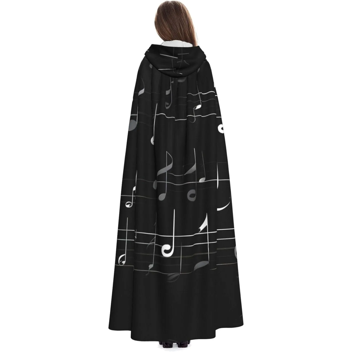 

Black Music Notes print Adult Hooded Cape Carnival Festival Cape Cosplay Robe Costume party Gothic Carnival