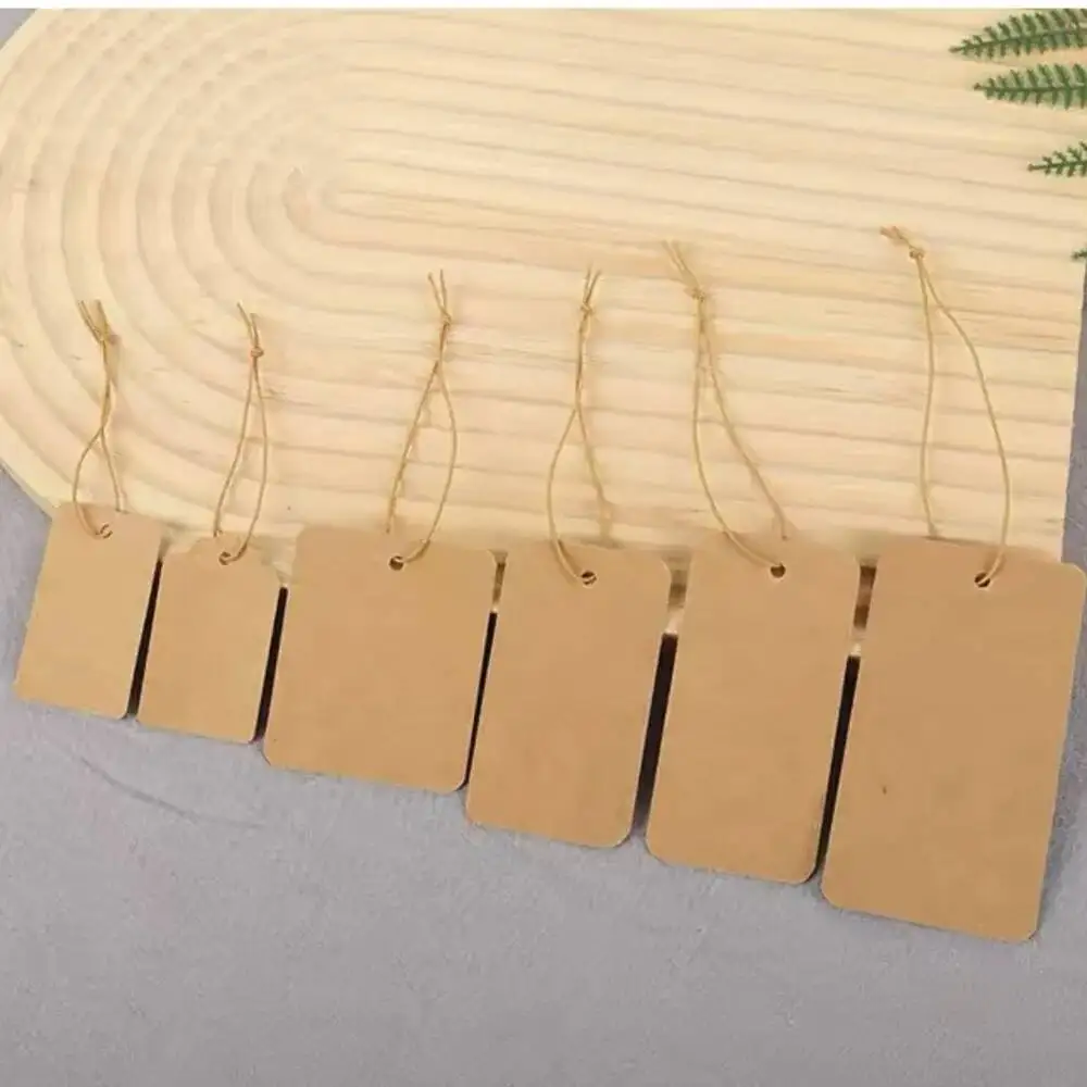 200 Stück leere Hangtags aus Kraftpapier mit elastischem Faden, Preisschilder für Schmuck – Detail 2