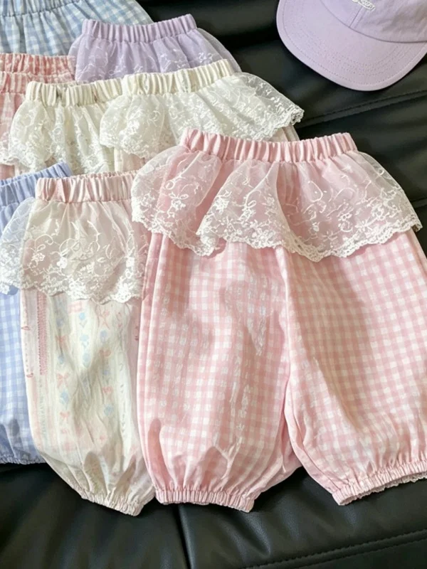 

Mosquito-Resistant Lace Trimmed Summer Pants for Girls Lightweight Loose Lantern Pants Cute Versatile Long Trousers