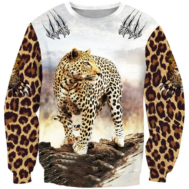 Men Crew Neck Sweatshirt 3D Print Realistic Tiger Walking In Forest Tiger Claw Mark Polyester Long Sleeve Pullover Tops