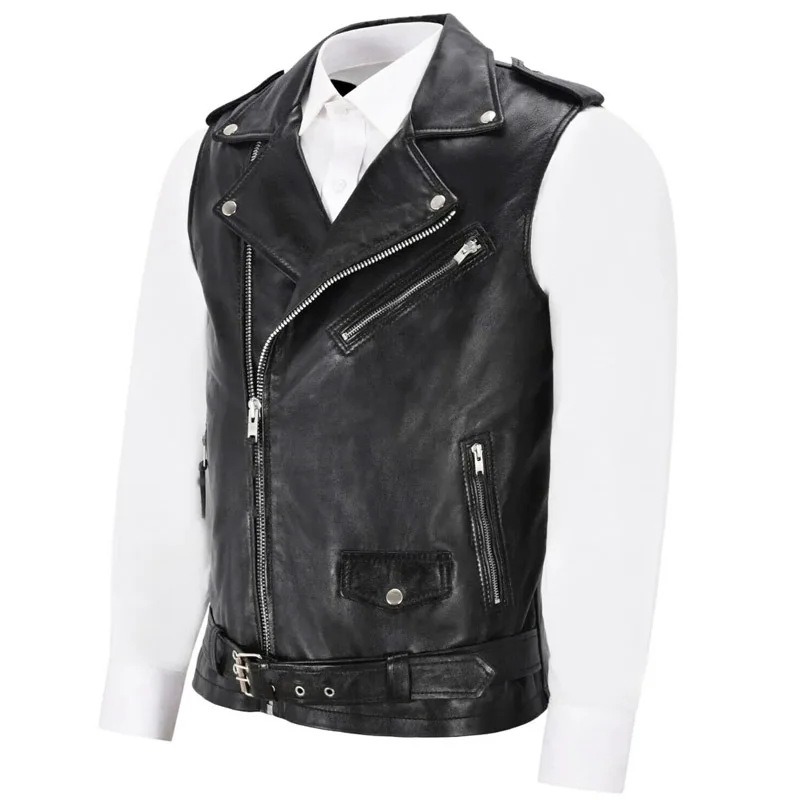 

Men's Fashion Biker Waistcoat Faux Leather Motorcycle Rider Vests With Multi Pockets PU Sleeveless Jacket For Male