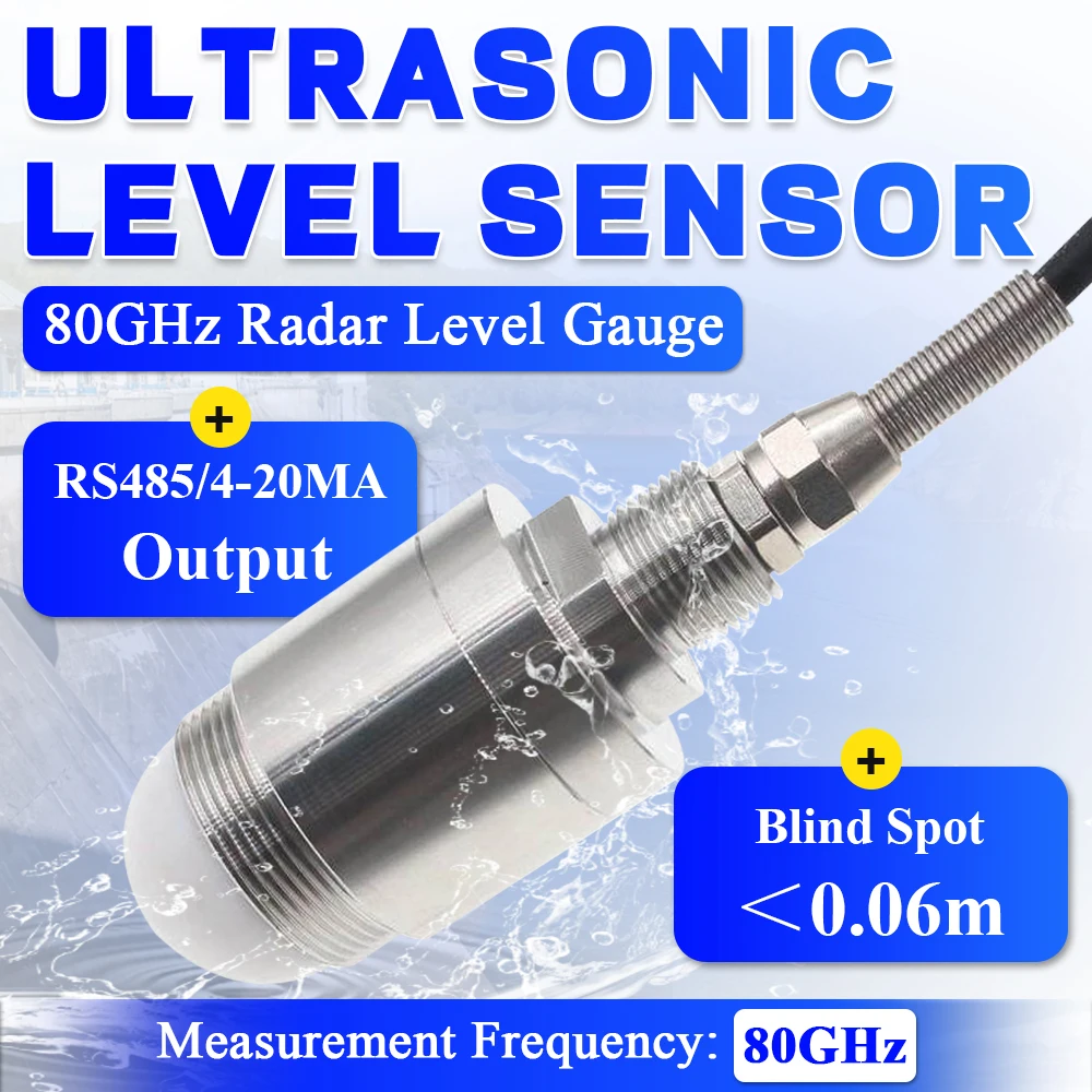 

Ultrasonic Level Sensor 80GHz Radar Level Gauge Non-Contact Distance Measurement 3M 7M 12M RS485 4-20mA Output DC 5-28V