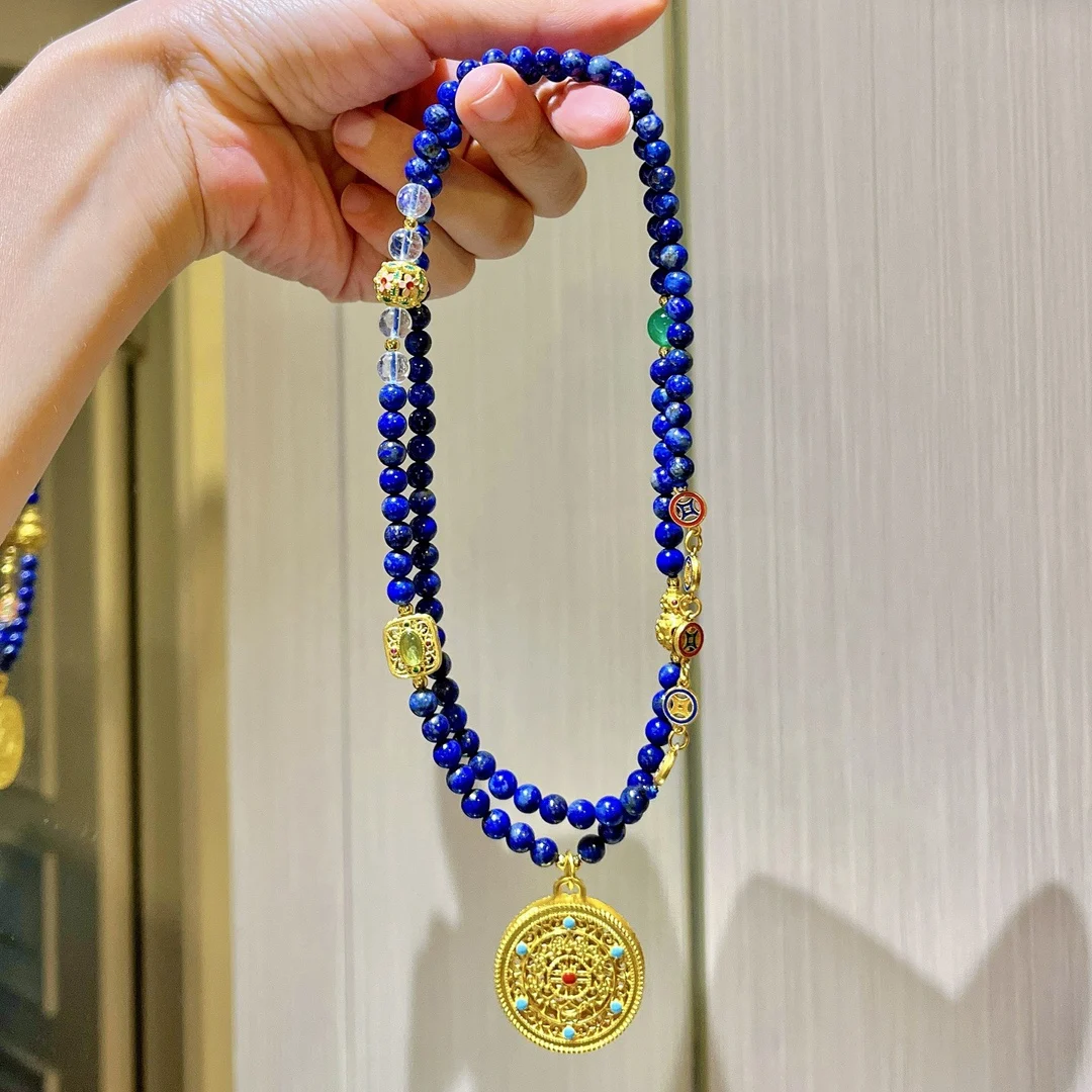 

Оригинальный дизайн, новое китайское ретро натуральное лазурит, белый кристалл, халцедон, ожерелье из бисера, свитер, цепочка, кулон