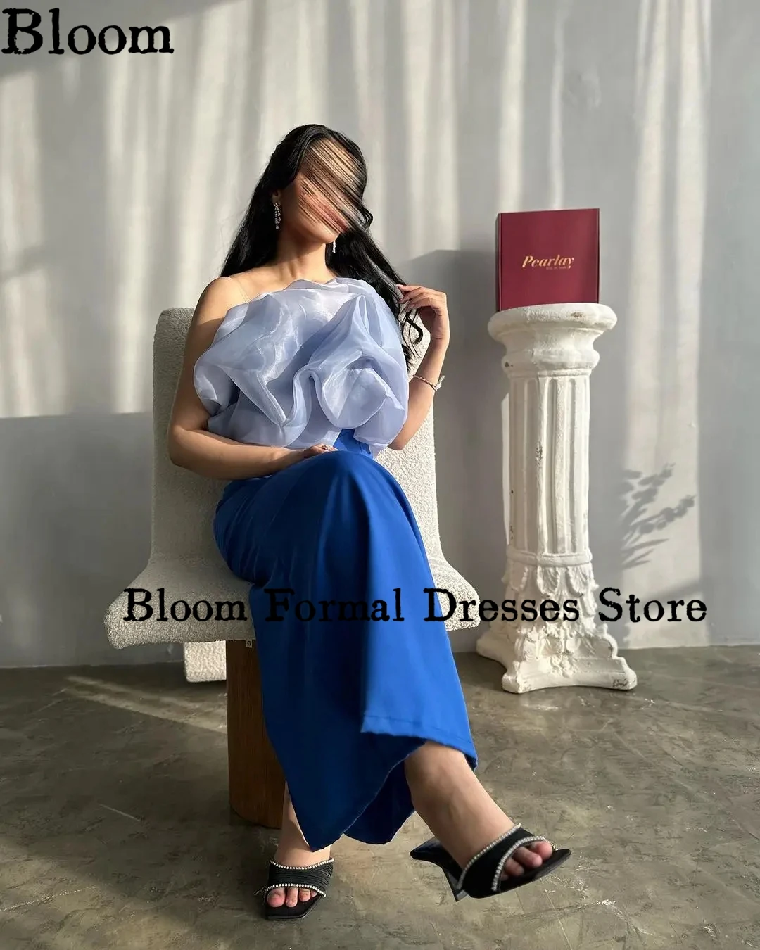 Bloom Simple Blue Evening Dresses For Prom Organza Ruffles Sleeveless Straight Formal Dress Elegant Wedding Party Dress 2024